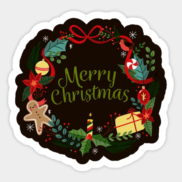 Merry Christmas Wreath Sticker by AlondraHanley